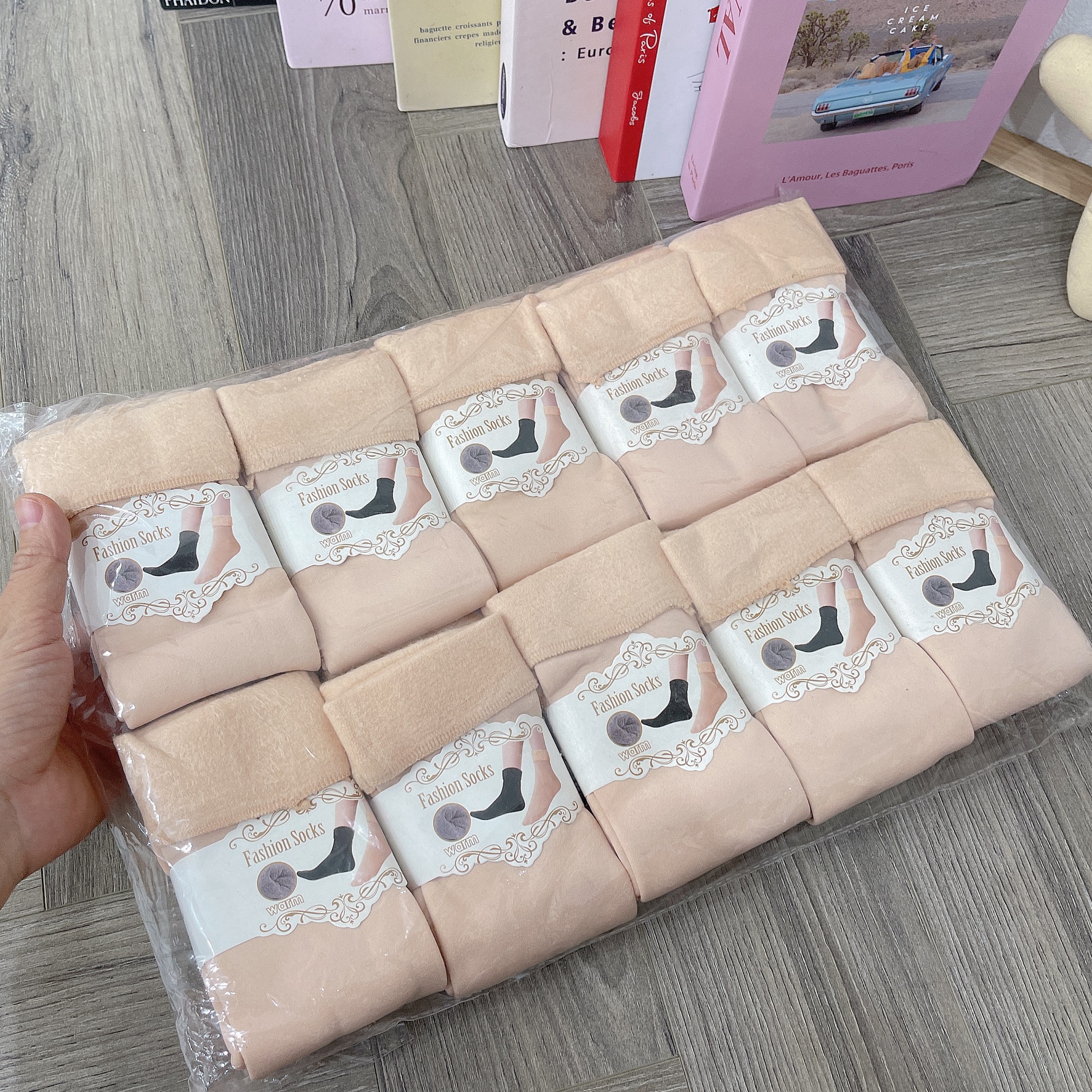 VỈ 10 ĐÔI TẤT LÓT LÔNG DA