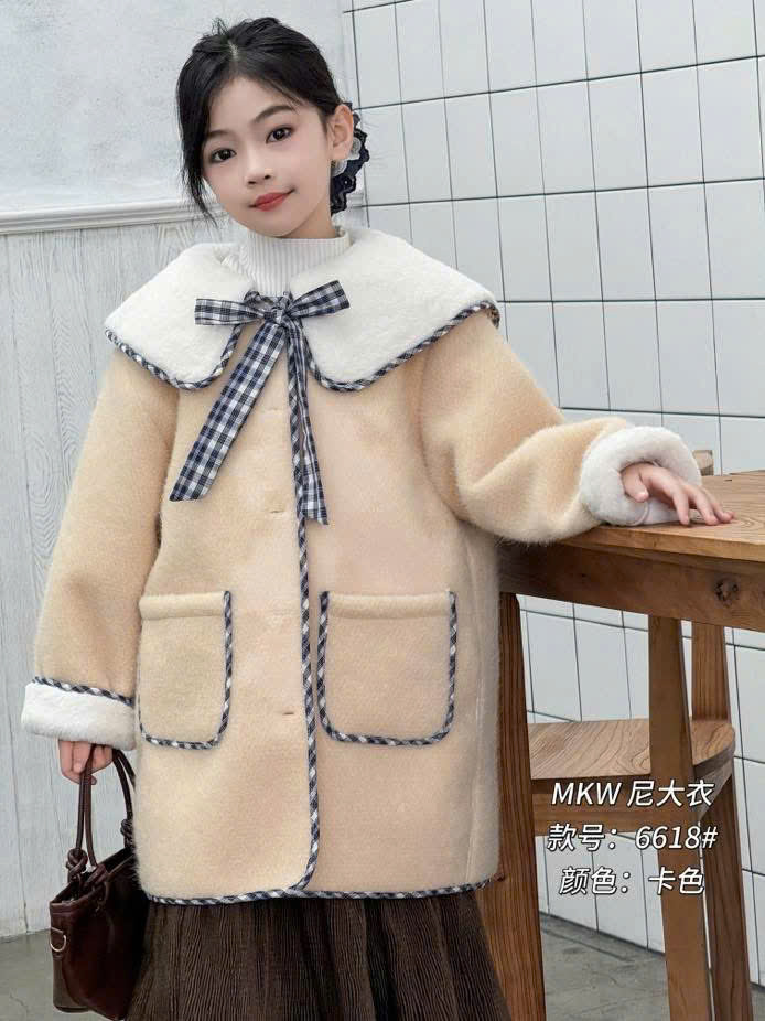 áo khoác lông vàng cổ viền kẻ 6618