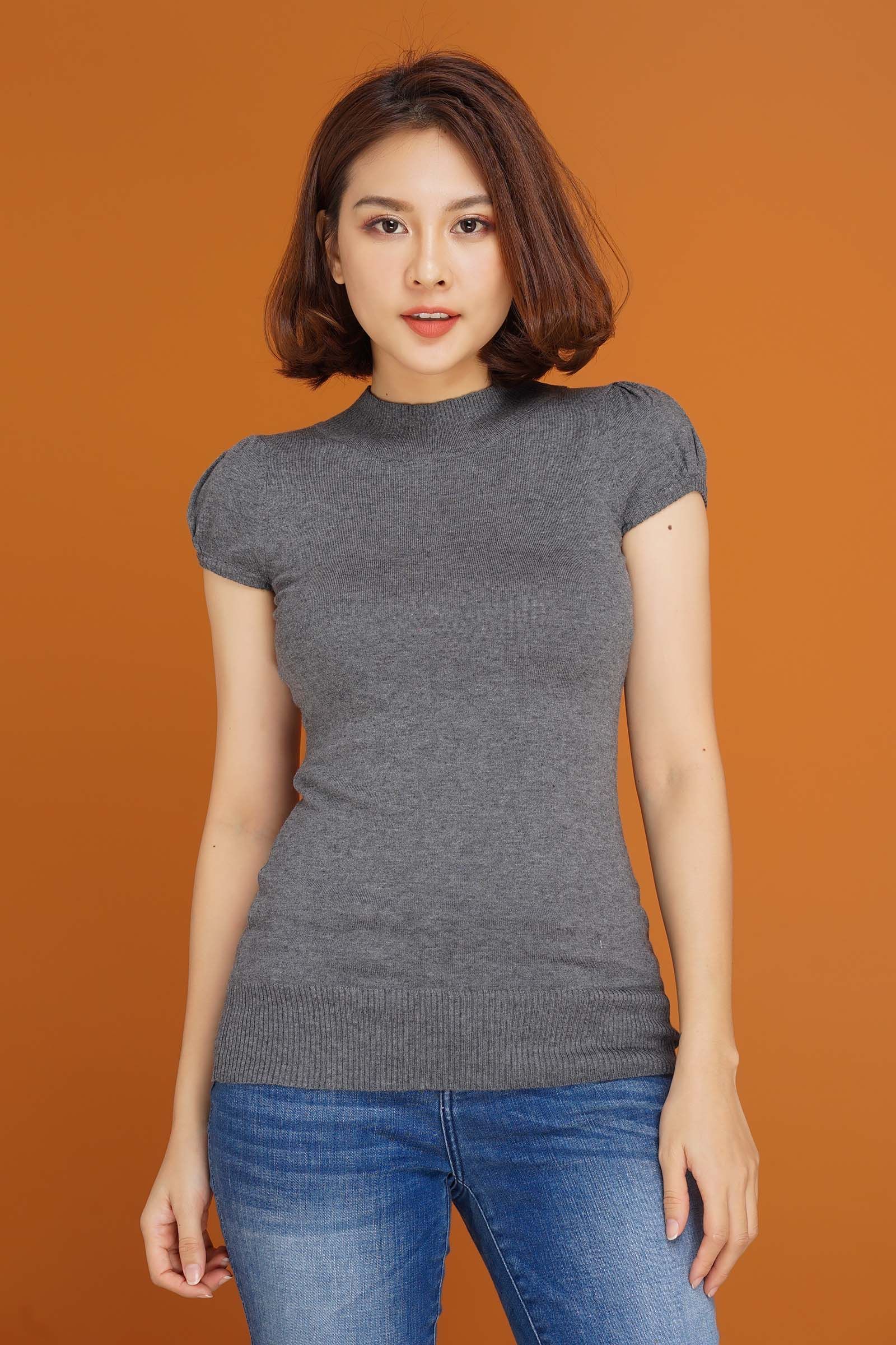 ÁO CỔ LỌ TRƠN 3F TAY CON-XÁM-LA00056