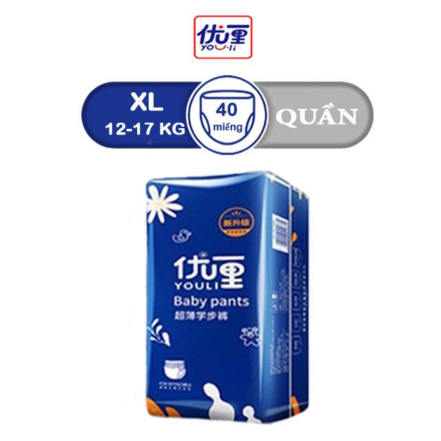 Tã Bỉm YOULI Xanh Quần Size XL40*2 cho bé 12-17kg