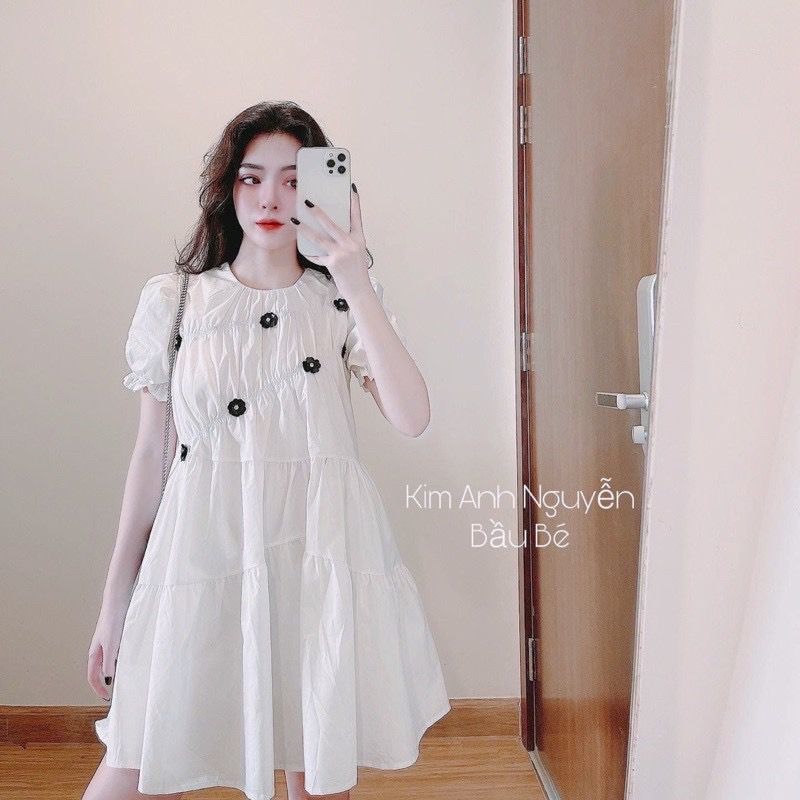 Váy bầu thô trắng Cao Cấp họa tiết hoa nổi đục lỗ kèm váy 2 dây lót trong  siêu mềm mát và thoải mái - SBV157 | Shopee Việt Nam