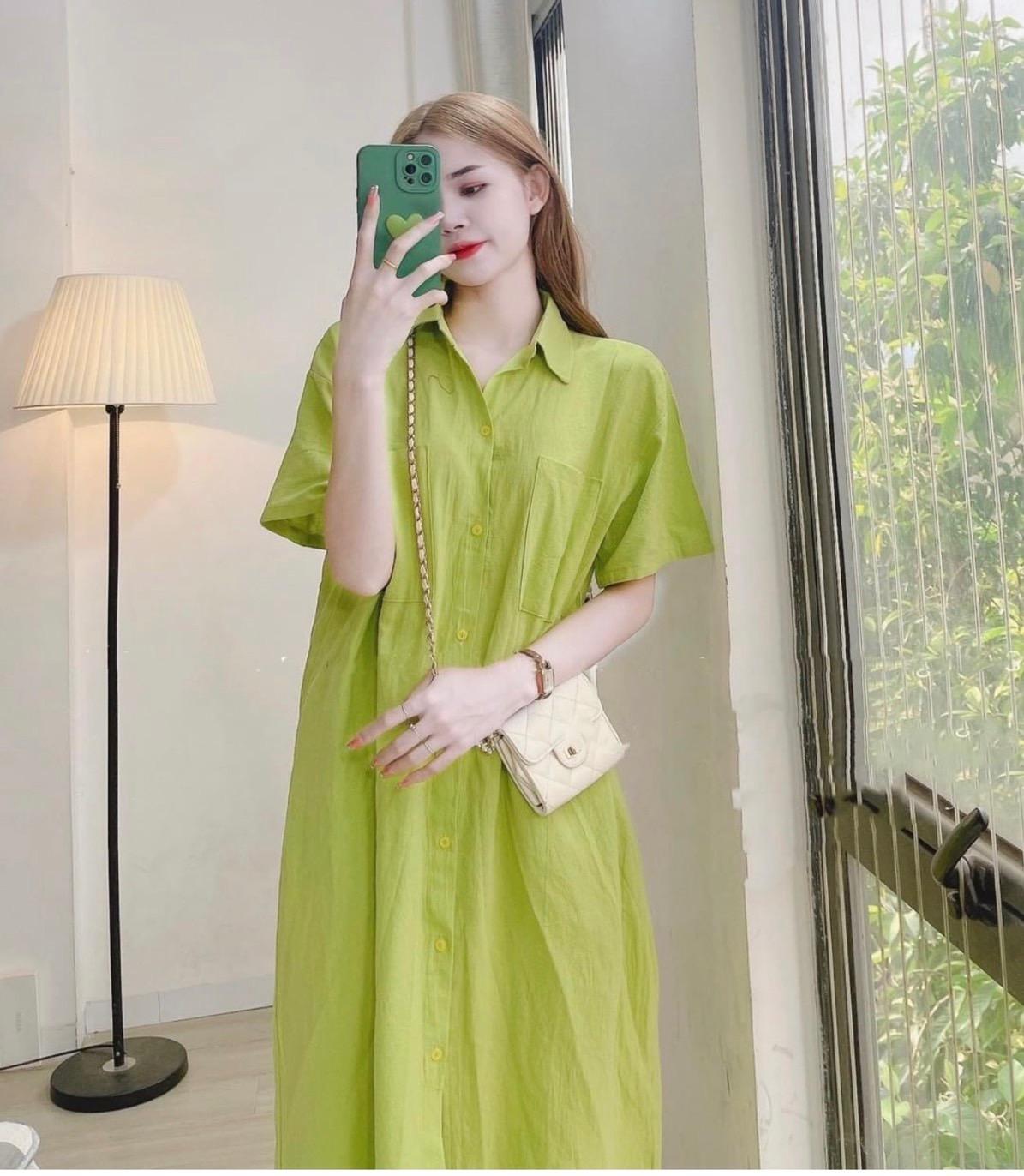 Váy lụa cổ đổ màu xanh bơ xinh xắn đính vai mềm mại thanh lịch quyến rũ -  Puwn Pơ🥑 | Shopee Việt Nam