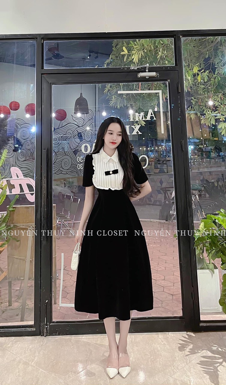 Váy nhung tay bồng cổ điển – Velvet - Nyla Design