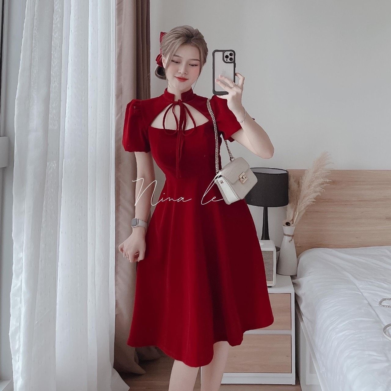 Váy đỏ đuôi cá đính hoa – V818 – Topvay Fashion