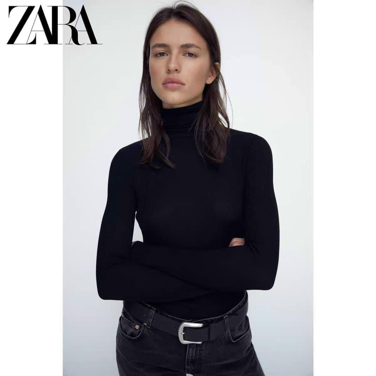 SÉT 2 ÁO LEN CỔ LỌ ZARA ĐEN TRẮNG