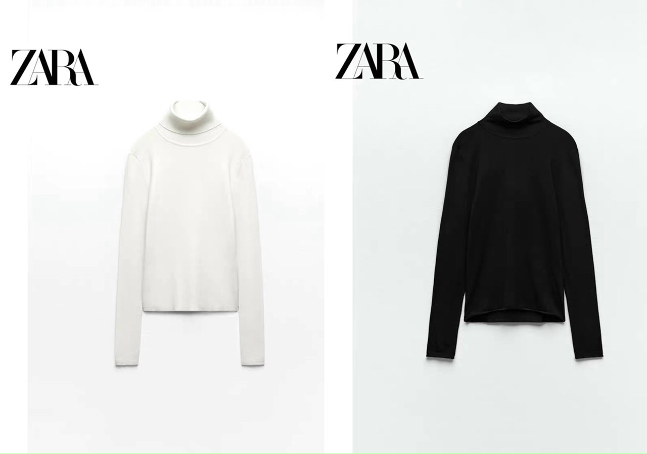 SÉT 2 ÁO LEN CỔ LỌ ZARA ĐEN TRẮNG