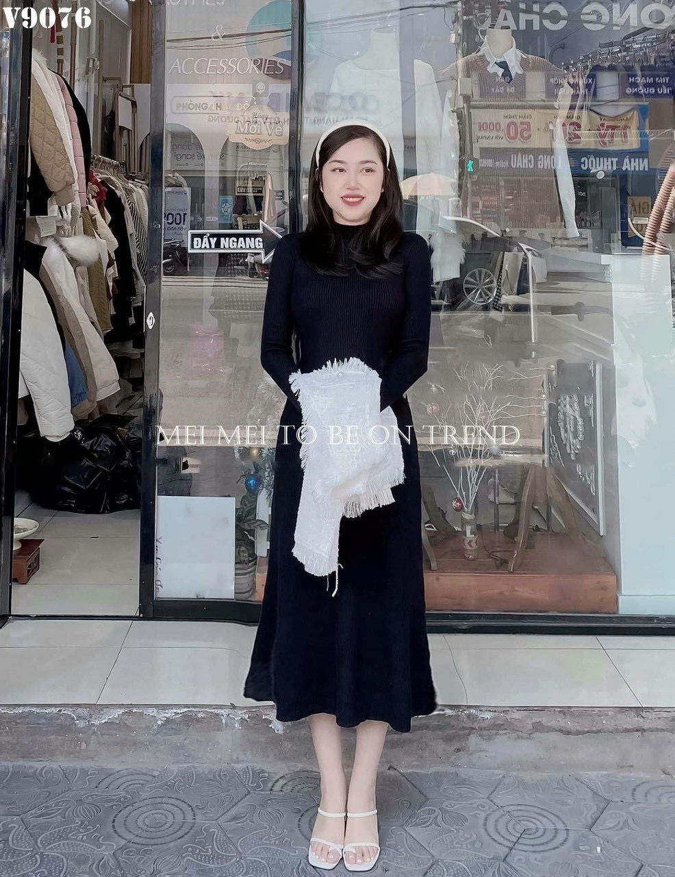 Set đầm áo len tăm phối chân váy xoè phong cách hàn quốc Xiny D254230