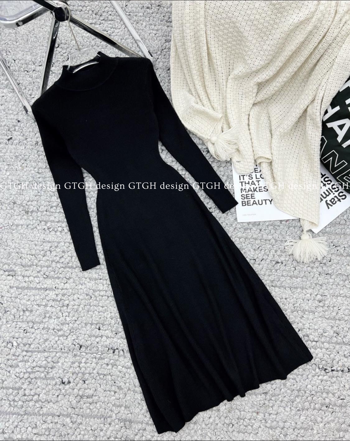 Giovanni phụ nữ mùa thu sản phẩm mới váy nữ màu đen cổ chữ V dài tay đơn  giản váy len lưng cao rộng rãi - Sản phẩm HOT 🆘 Kho Hàng