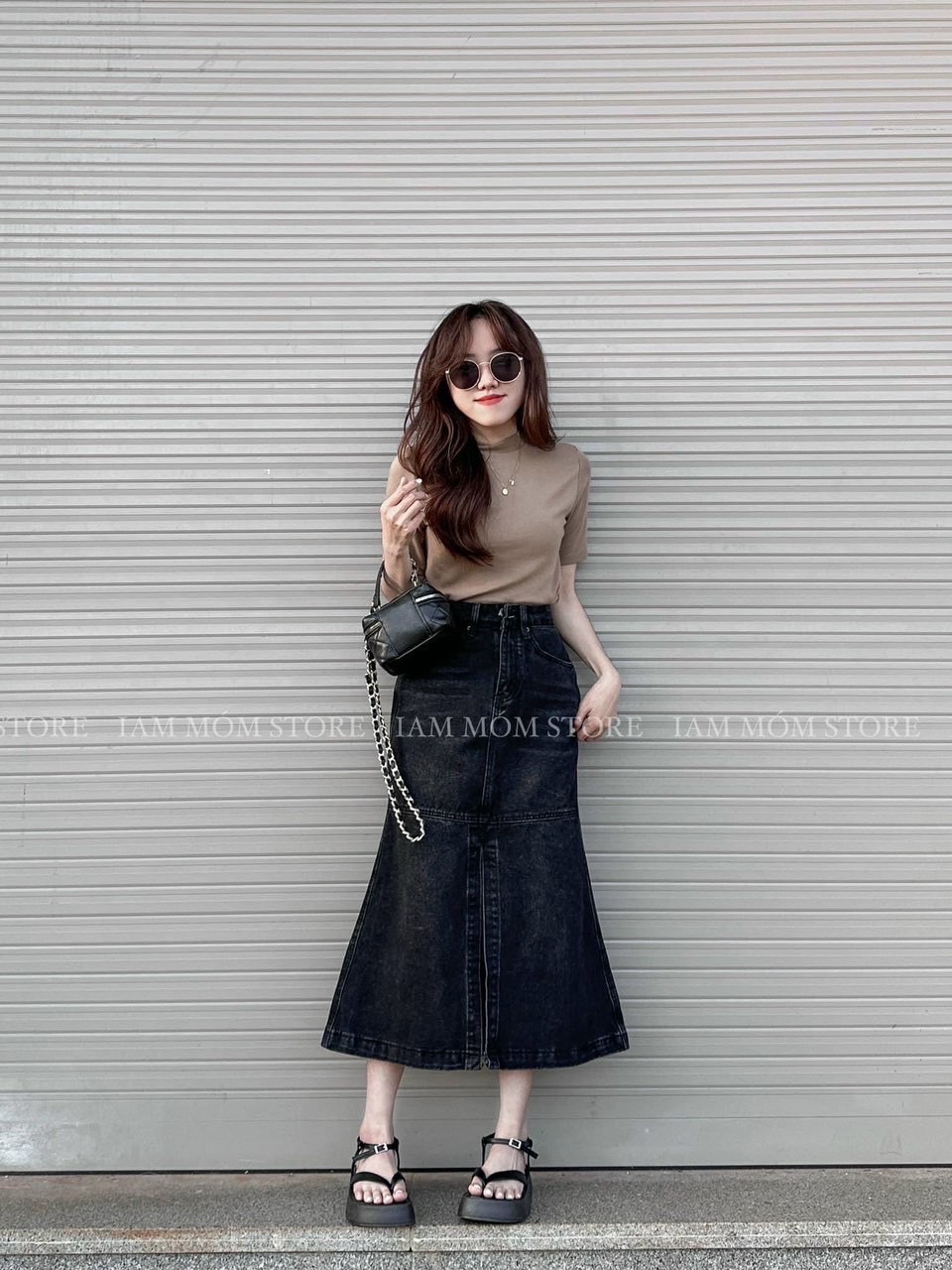 Chân váy jeans dài dáng chữ A màu xanh CV06-24 | Thời trang công sở K&K  Fashion