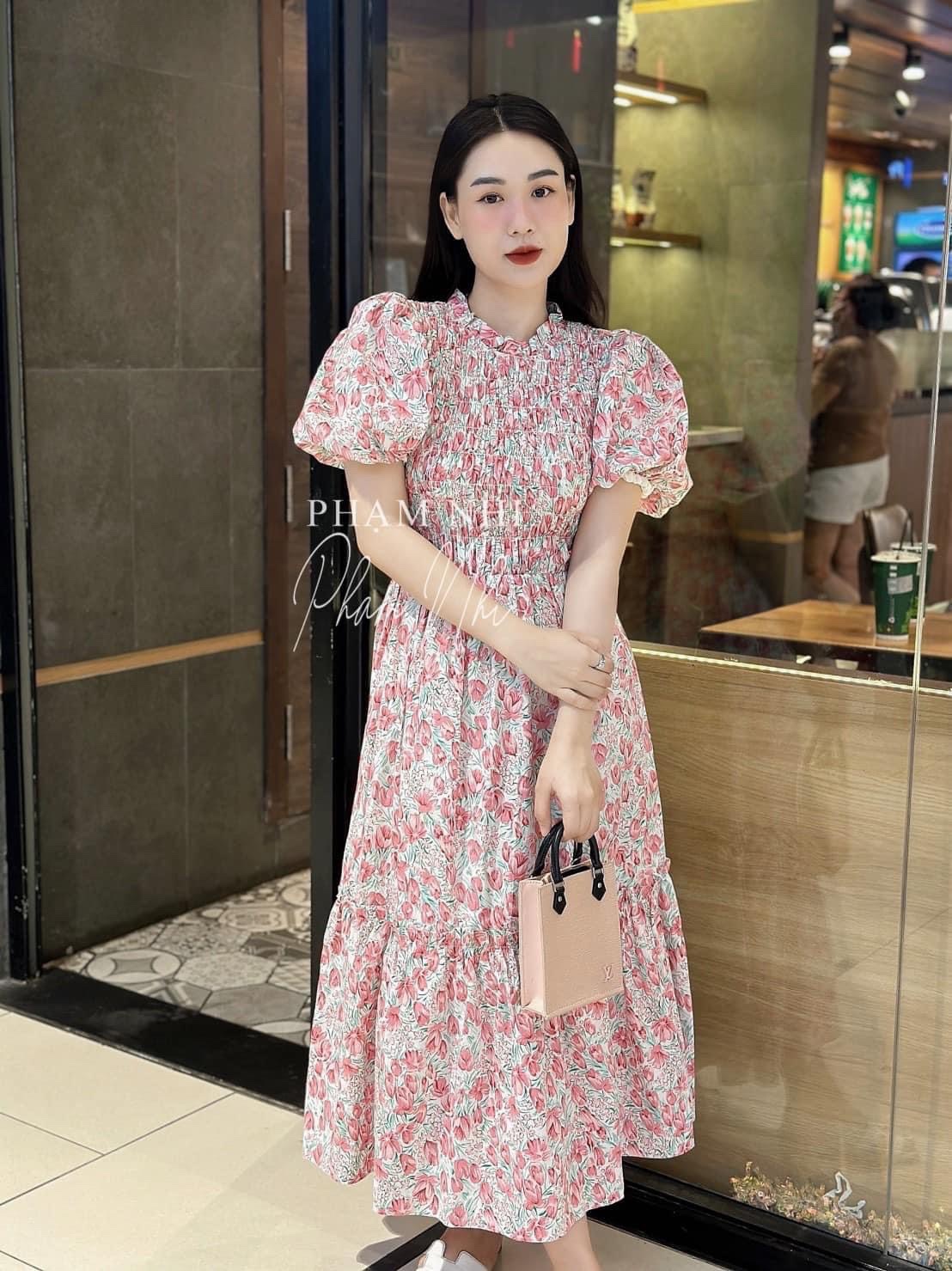 Váy hoa nhí dáng dài cổ vuông tay bồng tiểu thư siêu xinh | Shopee Việt Nam