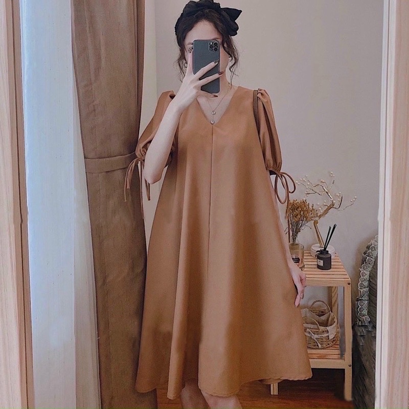 Váy Suông - Đầm Suông Đuôi Cá Phối Cổ Nơ Tay Bồng Chất Đũi Mềm Thích Hợp Đi  Chơi Đi Làm | Lazada.vn