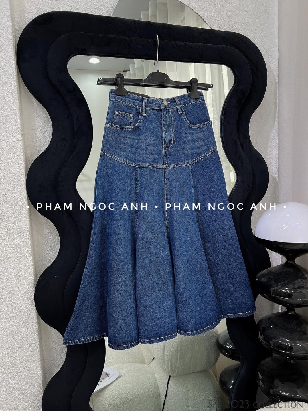 Chân váy Jean midi Gu dáng xoè dễ phối, rất thời trang, 65 Blue.
