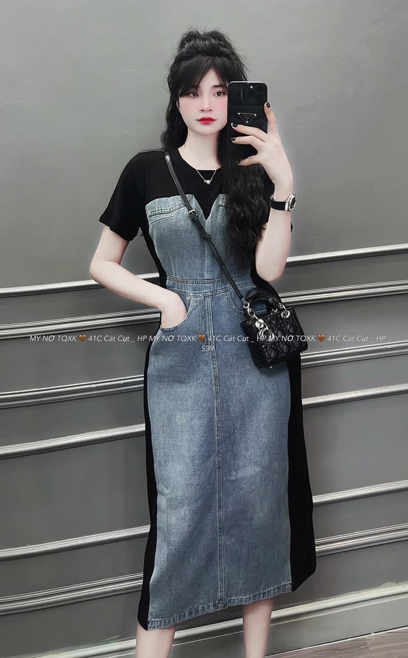 Váy jeans cúp ngực dáng dài, đầm jean cao cấp | Shopee Việt Nam
