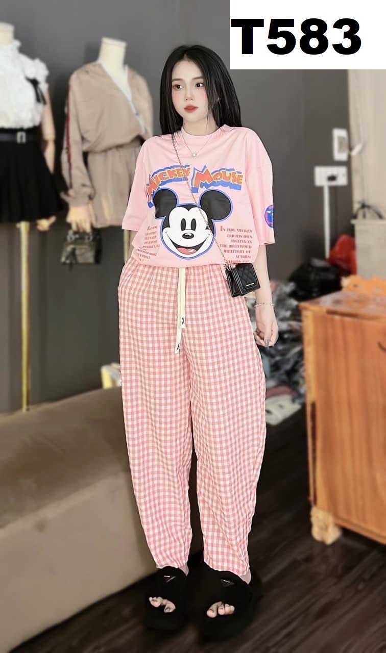 BỘ MICKY MOUSE QUẦN KẺ HỒNG