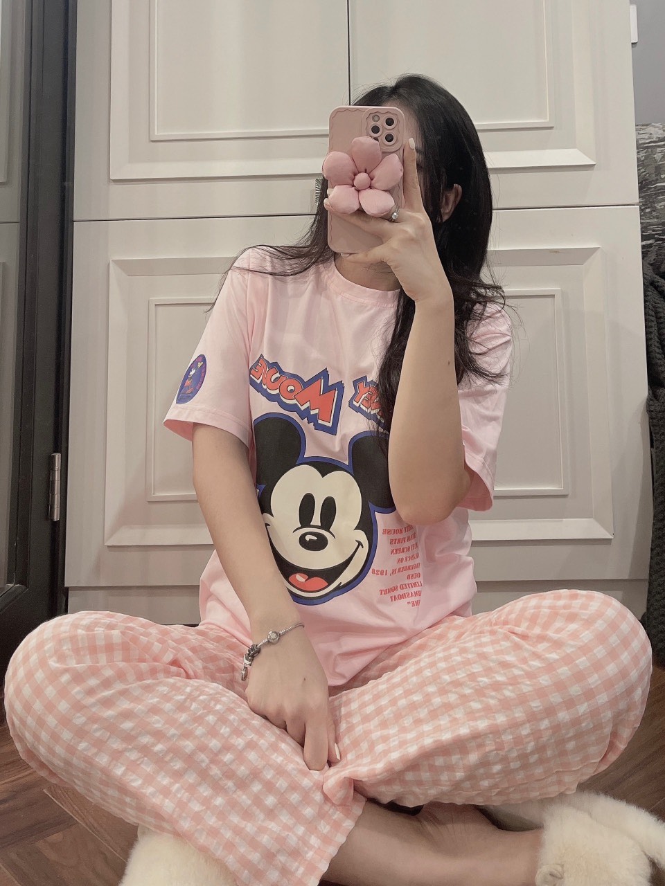 BỘ MICKY MOUSE QUẦN KẺ HỒNG