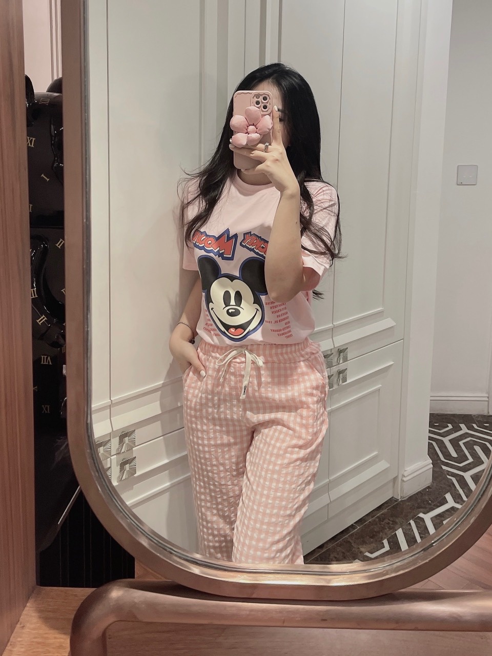 BỘ MICKY MOUSE QUẦN KẺ HỒNG