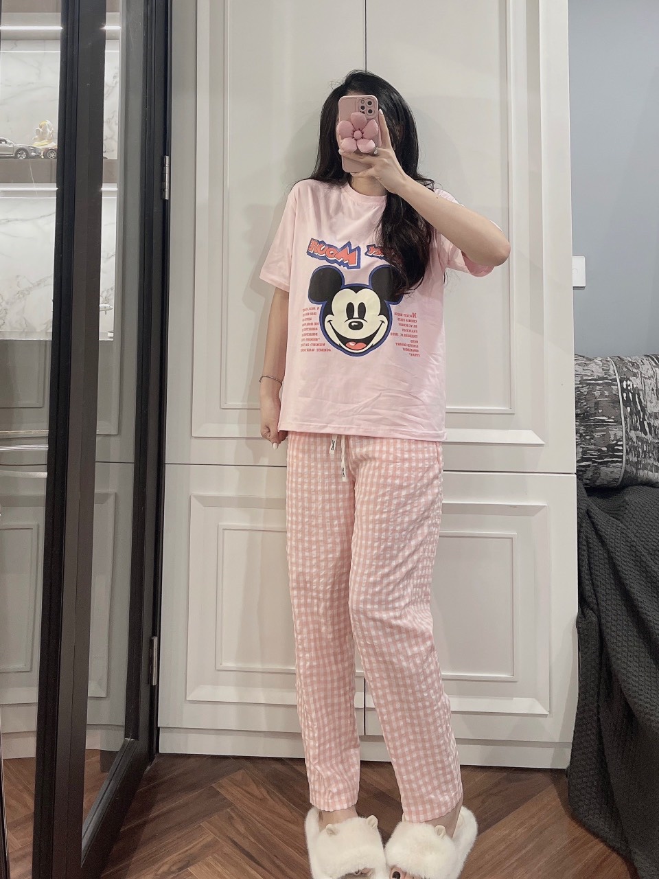 BỘ MICKY MOUSE QUẦN KẺ HỒNG