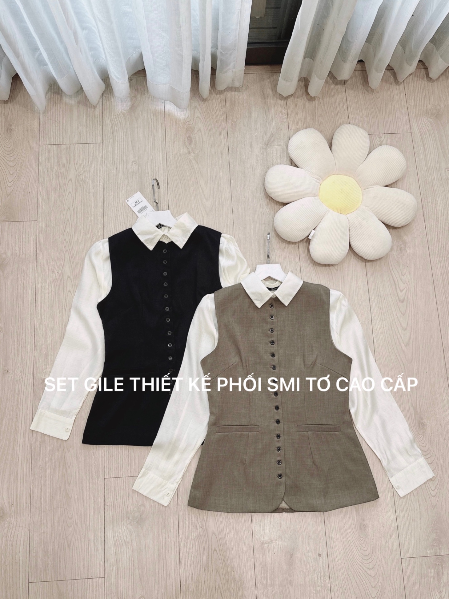 SET ÁO GILE 2 LỚP MIX SƠ MI TƠ NHẬT CAO CẤP