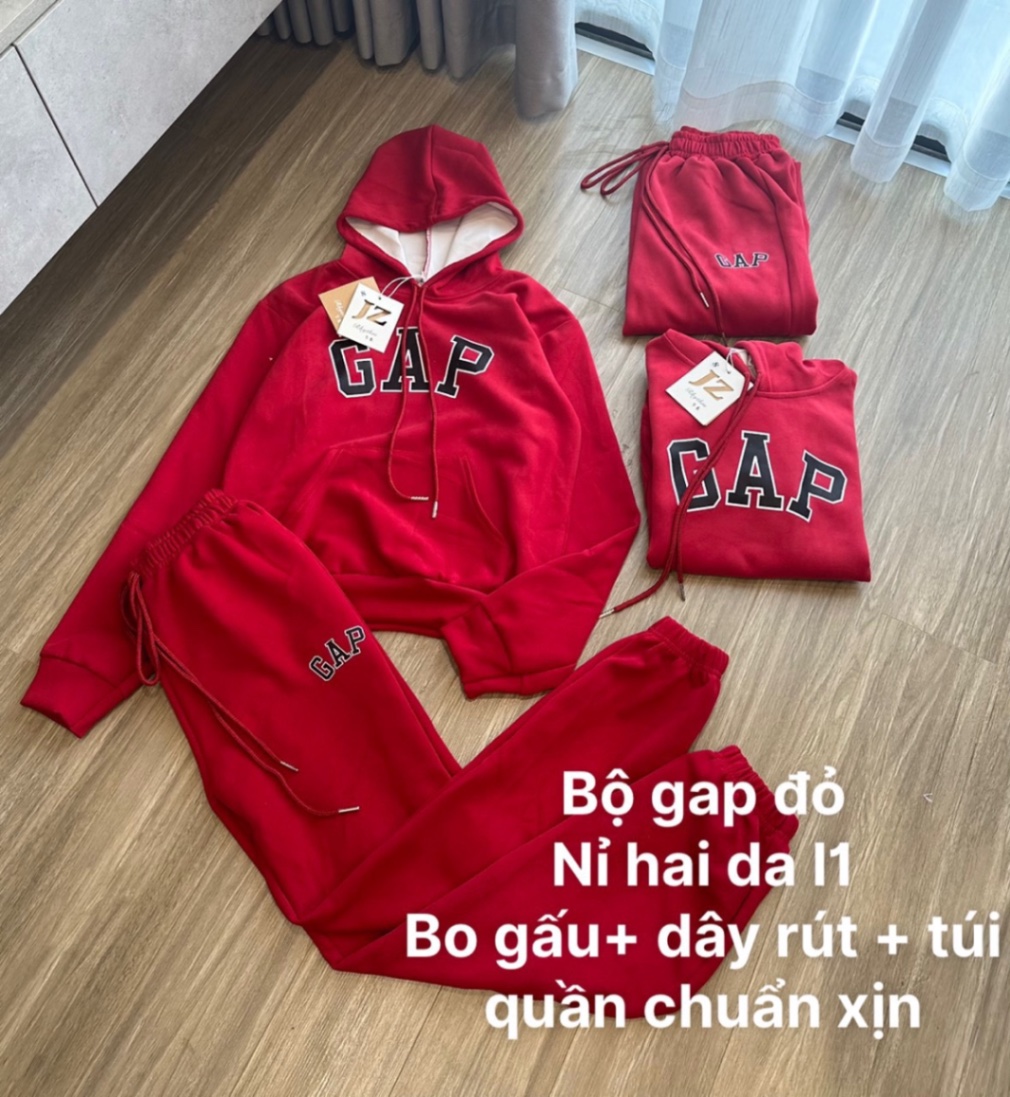 BỘ NỈ ĐỎ HODIE MŨ GAP CHO NỮ