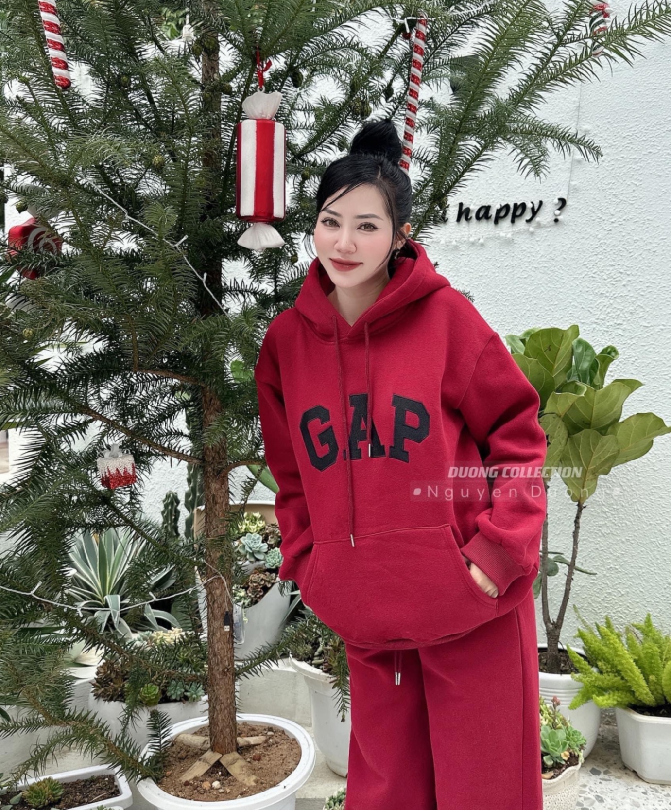 BỘ NỈ ĐỎ HODIE MŨ GAP CHO NỮ