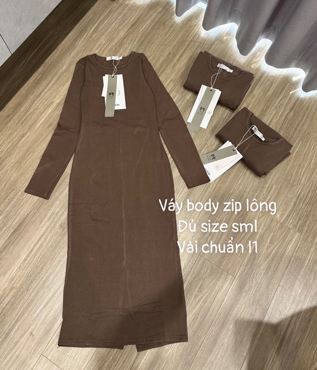 VÁY BODY ZIP LÓT NỈ MÀU NÂU