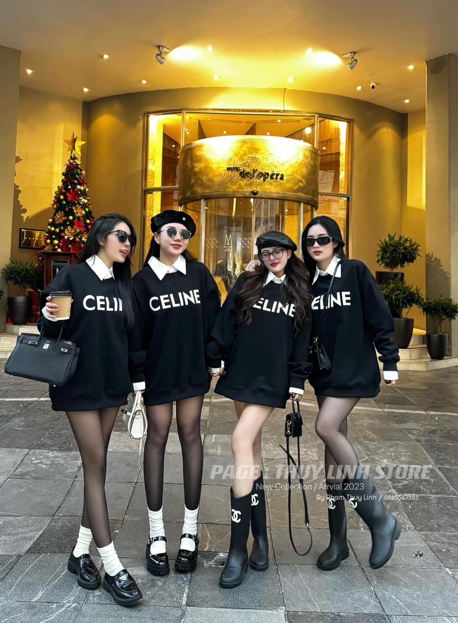 ÁO NỈ CỔ SƠ MI CELIN MÀU ĐEN