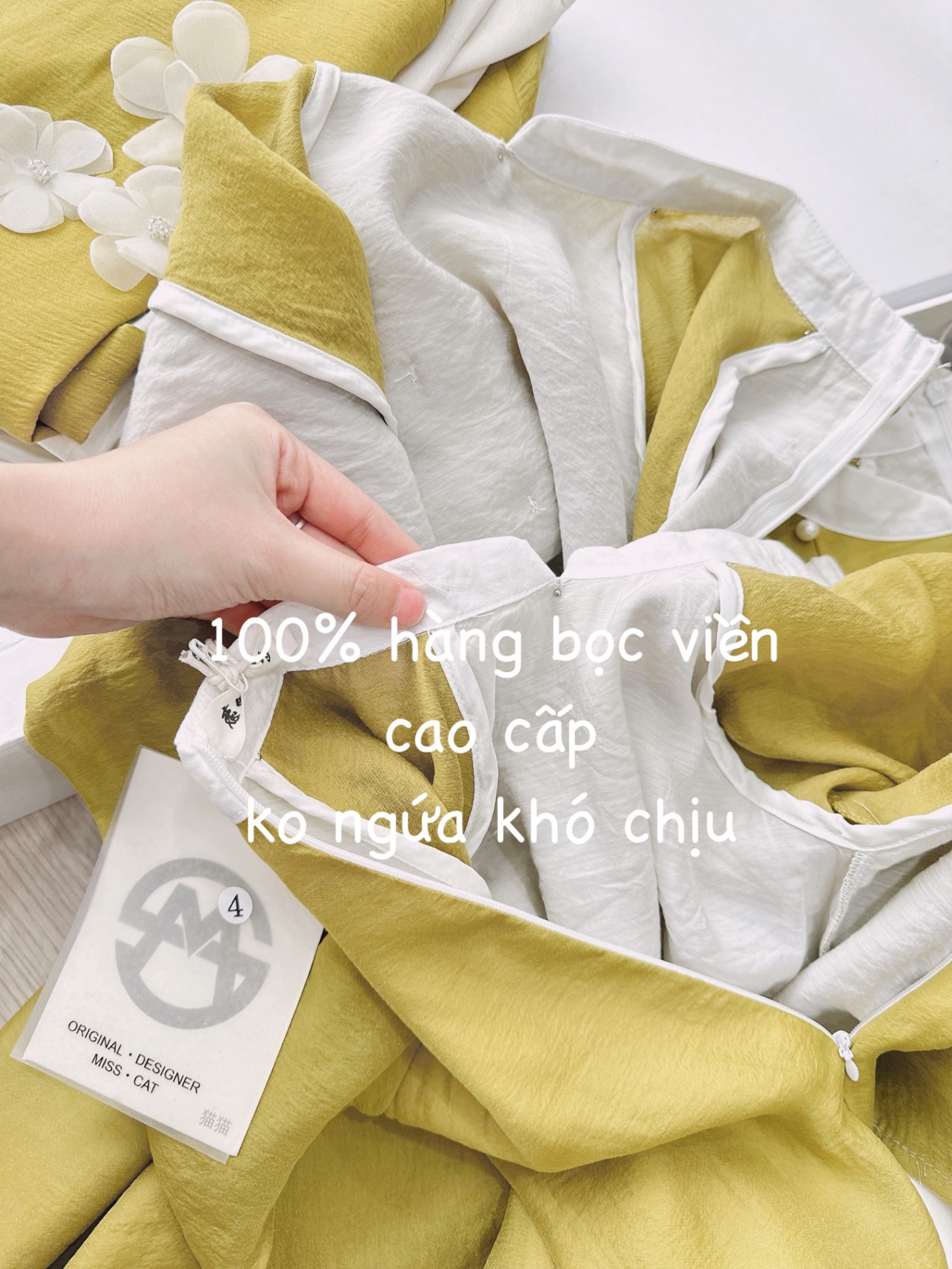 SET ÁO DÀI PHỐI CỔ HOA NGỰC KẾT CƯỜM MAU XANH