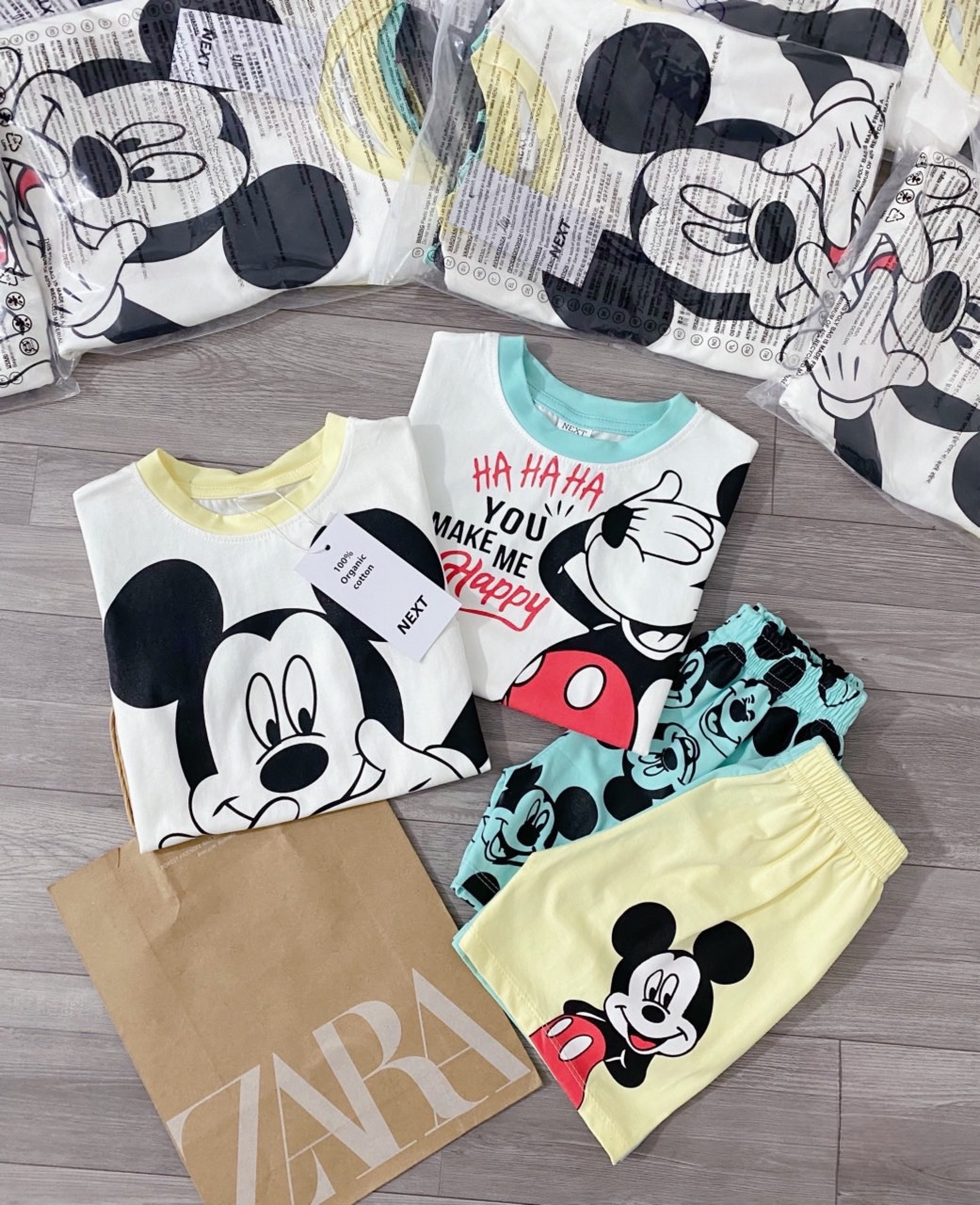 SET 2 BỘ ĐÙI MICKY CHÓ XANH VÀNG BT