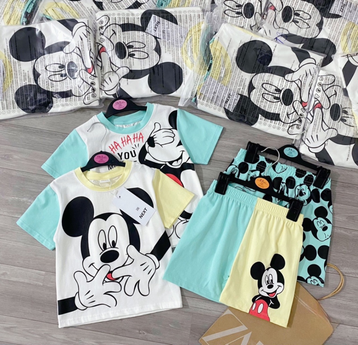 SET 2 BỘ ĐÙI MICKY CHÓ XANH VÀNG BT