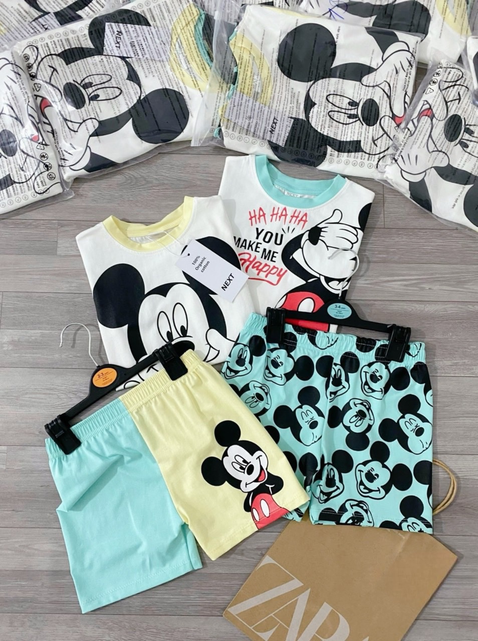 SET 2 BỘ ĐÙI MICKY CHÓ XANH VÀNG BT