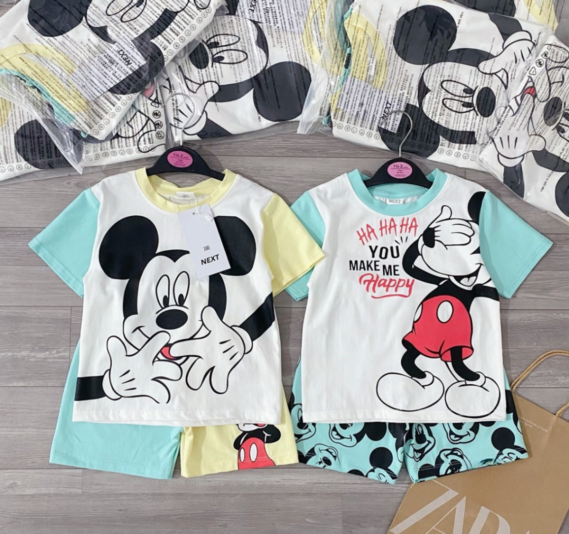 SET 2 BỘ ĐÙI MICKY CHÓ XANH VÀNG BT