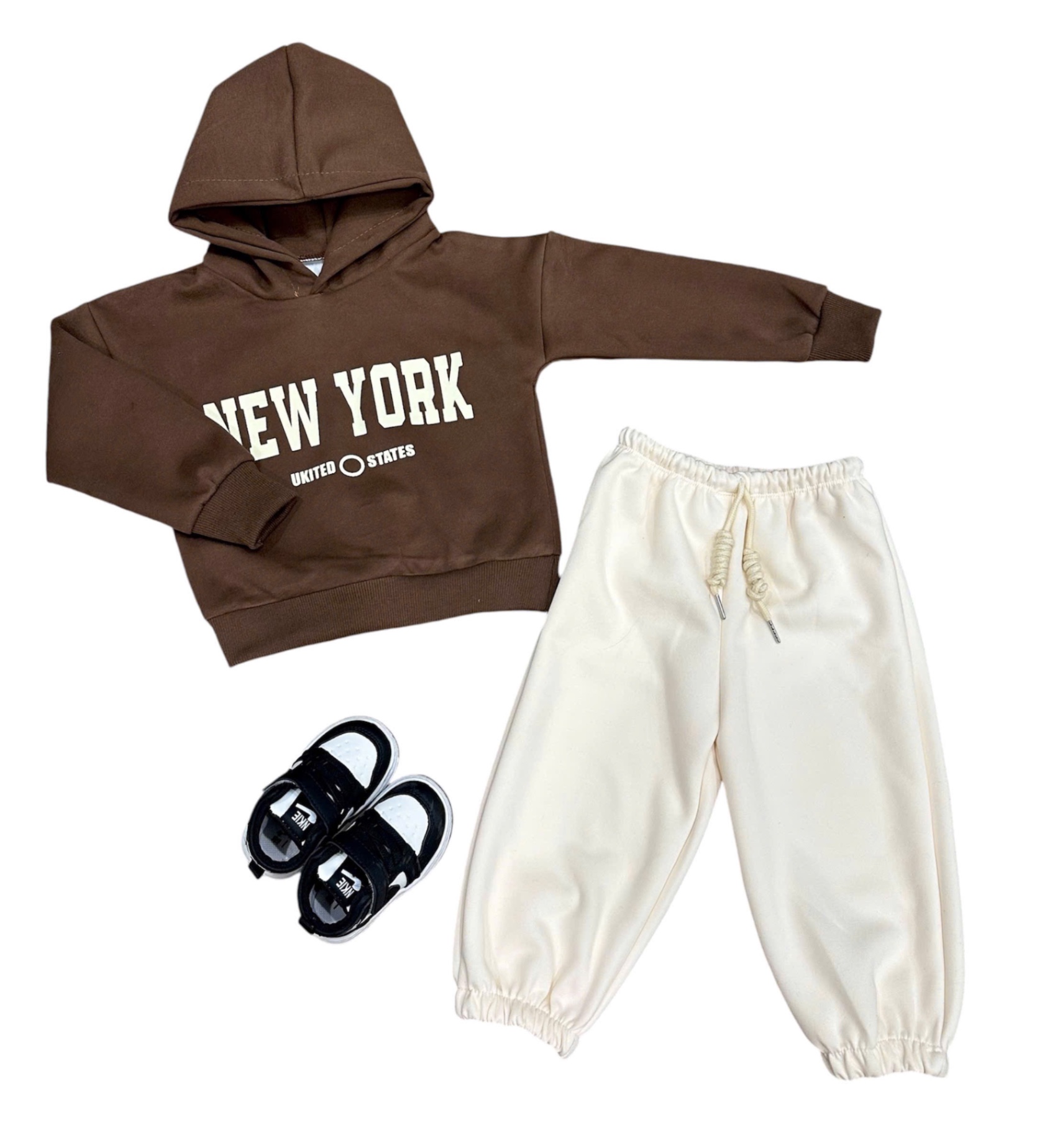 BỘ HODIE MŨ 2 DA MÀU NÂU CHỮ NEWYORK