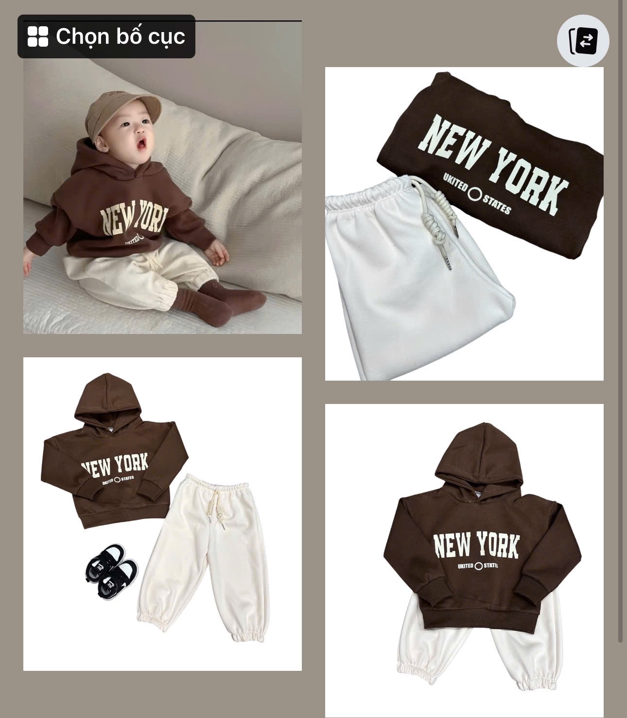 BỘ HODIE MŨ 2 DA MÀU NÂU CHỮ NEWYORK