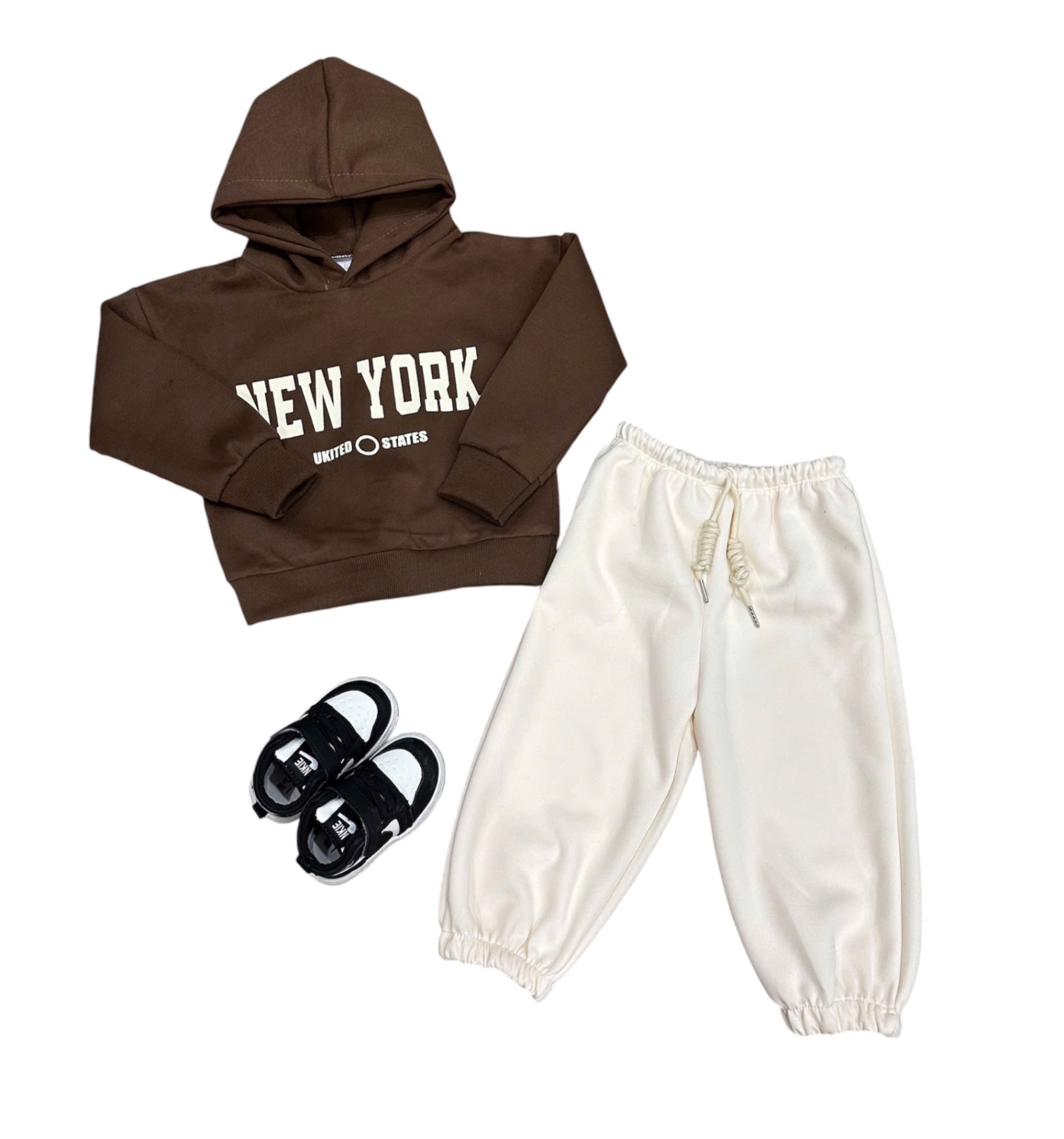 BỘ HODIE MŨ 2 DA MÀU NÂU CHỮ NEWYORK