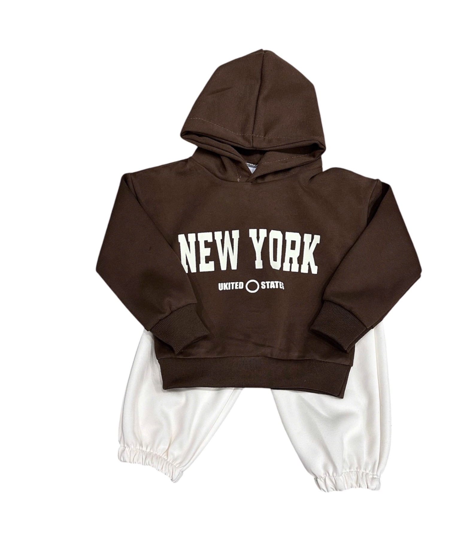 BỘ HODIE MŨ 2 DA MÀU NÂU CHỮ NEWYORK