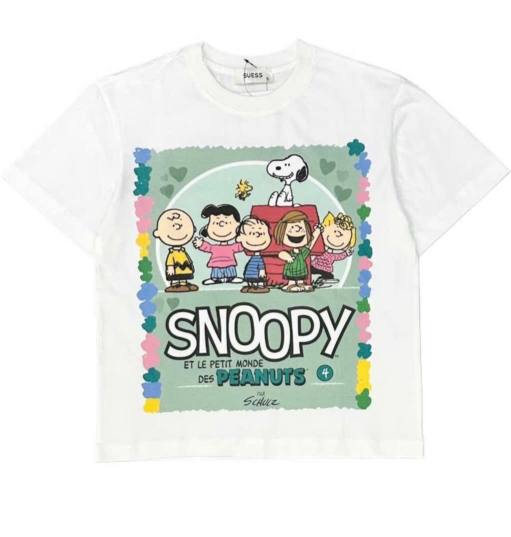 ÁO PULL CỘC TRẮNG SNOOPY NỀN NGỰC XANH