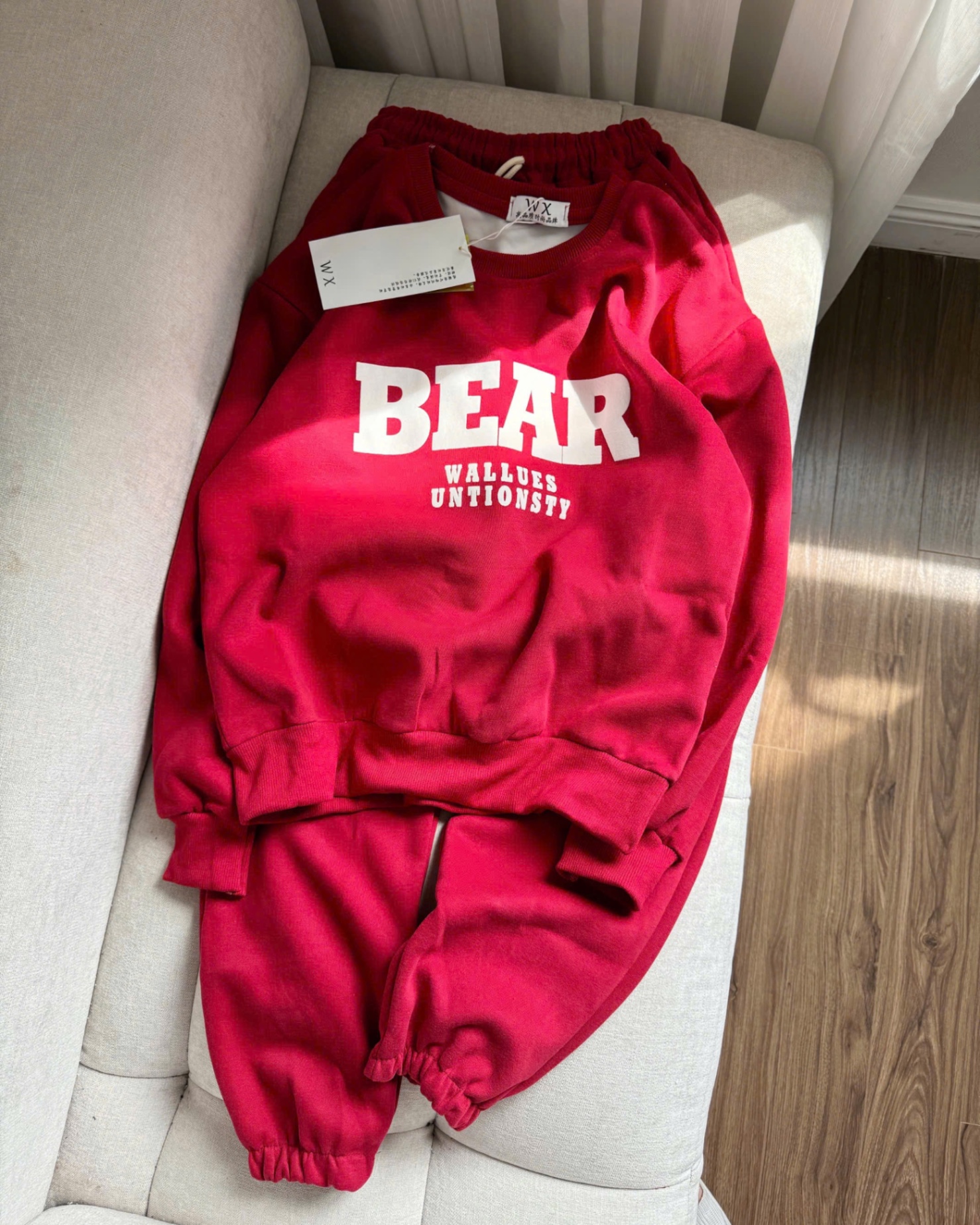 BỘ NỈ 2 DA MÀU ĐỎ CHỮ BEAR