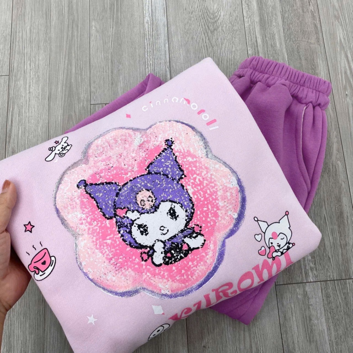 BỘ HODIE MŨ KUROMI PHỐI HỒNG BG