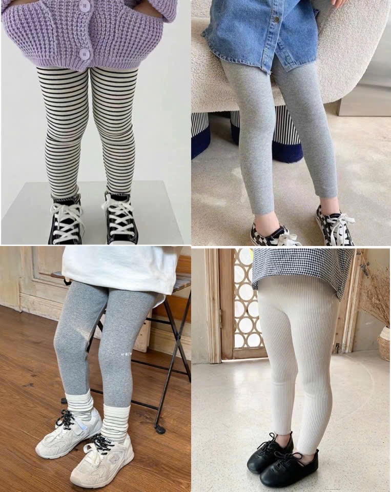 SÉT 4 QUẦN LEGGING TĂM KẺ TRƠN TONE GHI BE