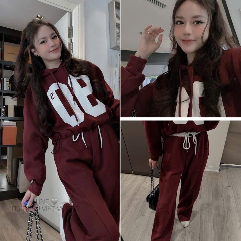 BỘ HODIE MŨ PHỐI CẠP SỐ 09 ĐỎ GHI