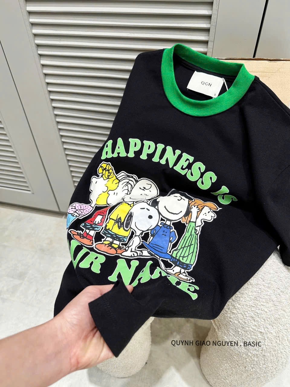 ÁO PULL CỘC ĐEN VIỀN XANH HAPPY