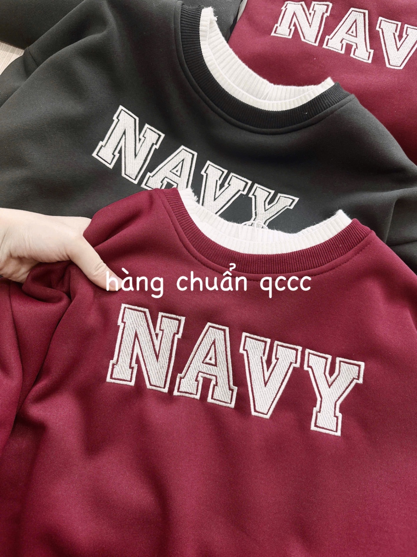 BỘ NỈ CỔ LEN LÓT LÔNG NAVY ĐEN ĐỎ