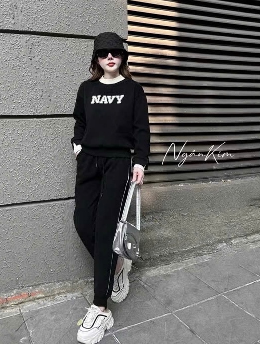 BỘ NỈ CỔ LEN LÓT LÔNG NAVY ĐEN ĐỎ