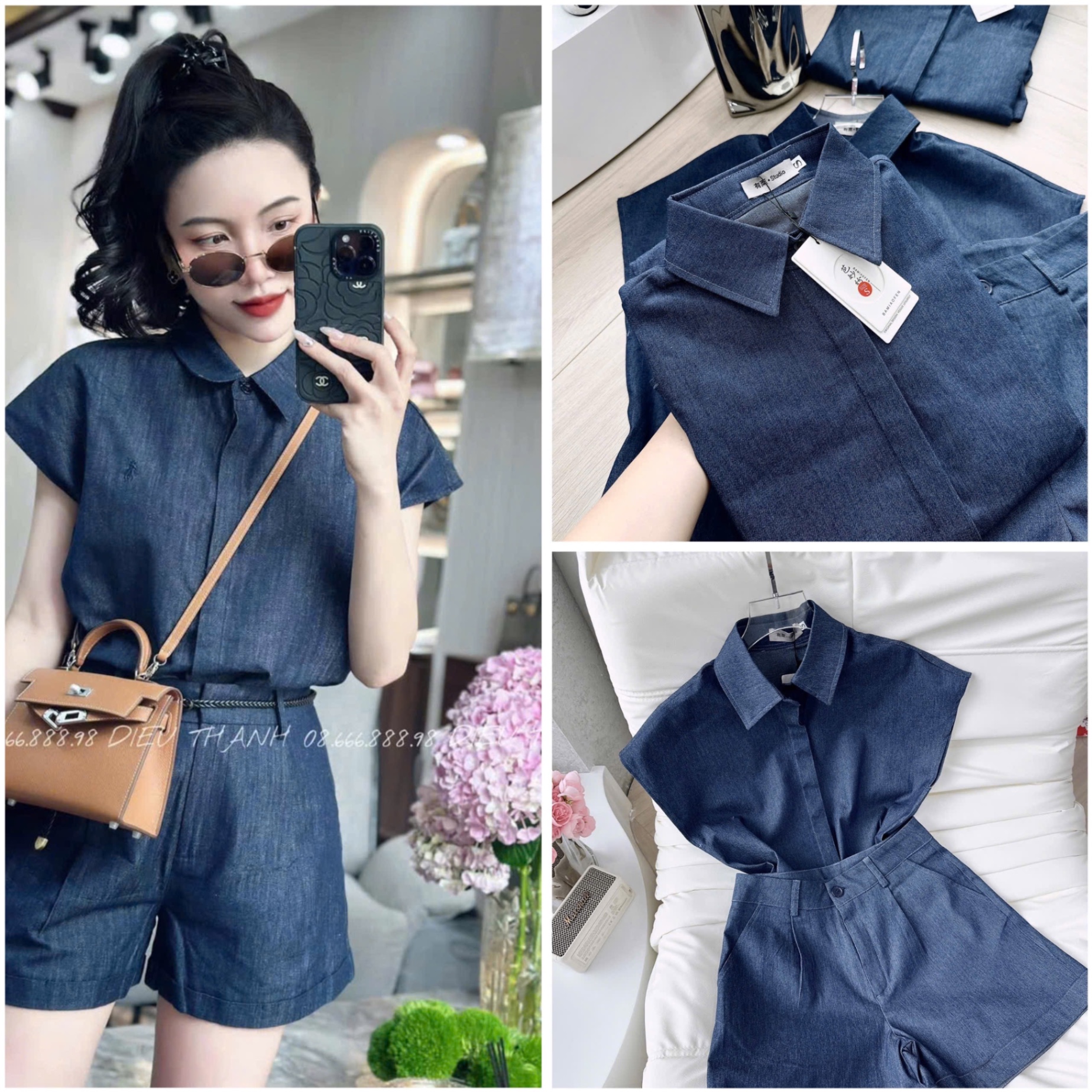 SÉT BÒ DENIM TAY LIỀN MÀU XANH