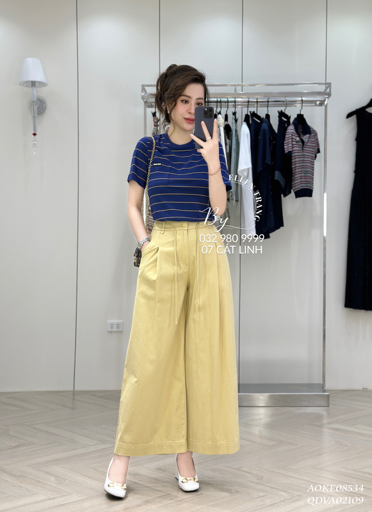 ÁO XANH THAN KẺ VÀNG MIU MIU