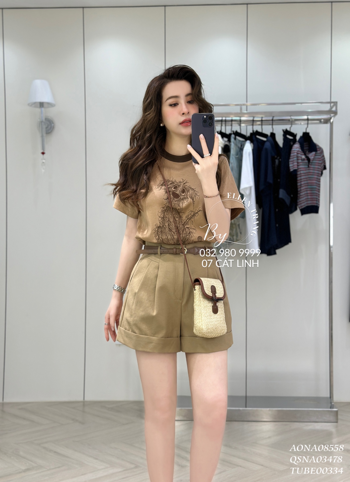 ÁO PHÔNG NÂU CỔ ĐẬM THÊU HÌNH CHÓ