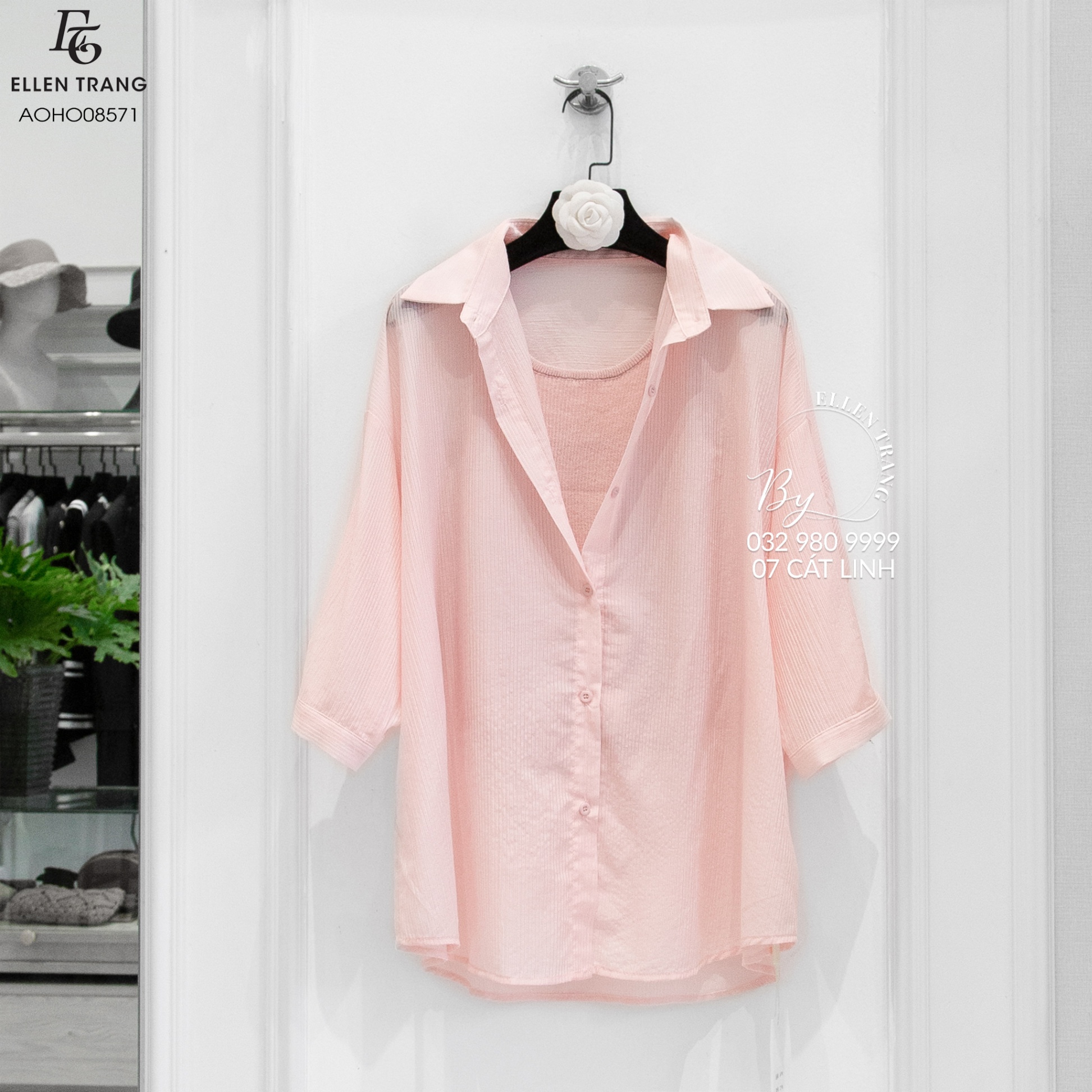 ÁO SƠ MI HỒNG TAY LỠ KÈM LÓT