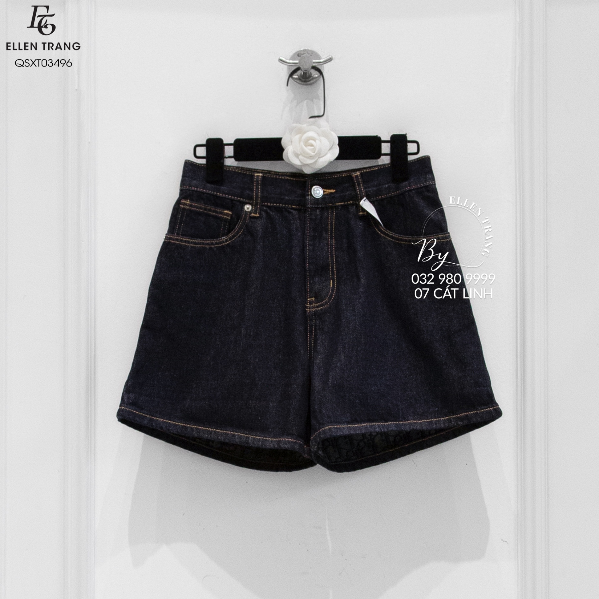 QUẦN SOOC JEANS XANH THAN CHỈ CAM DIOR