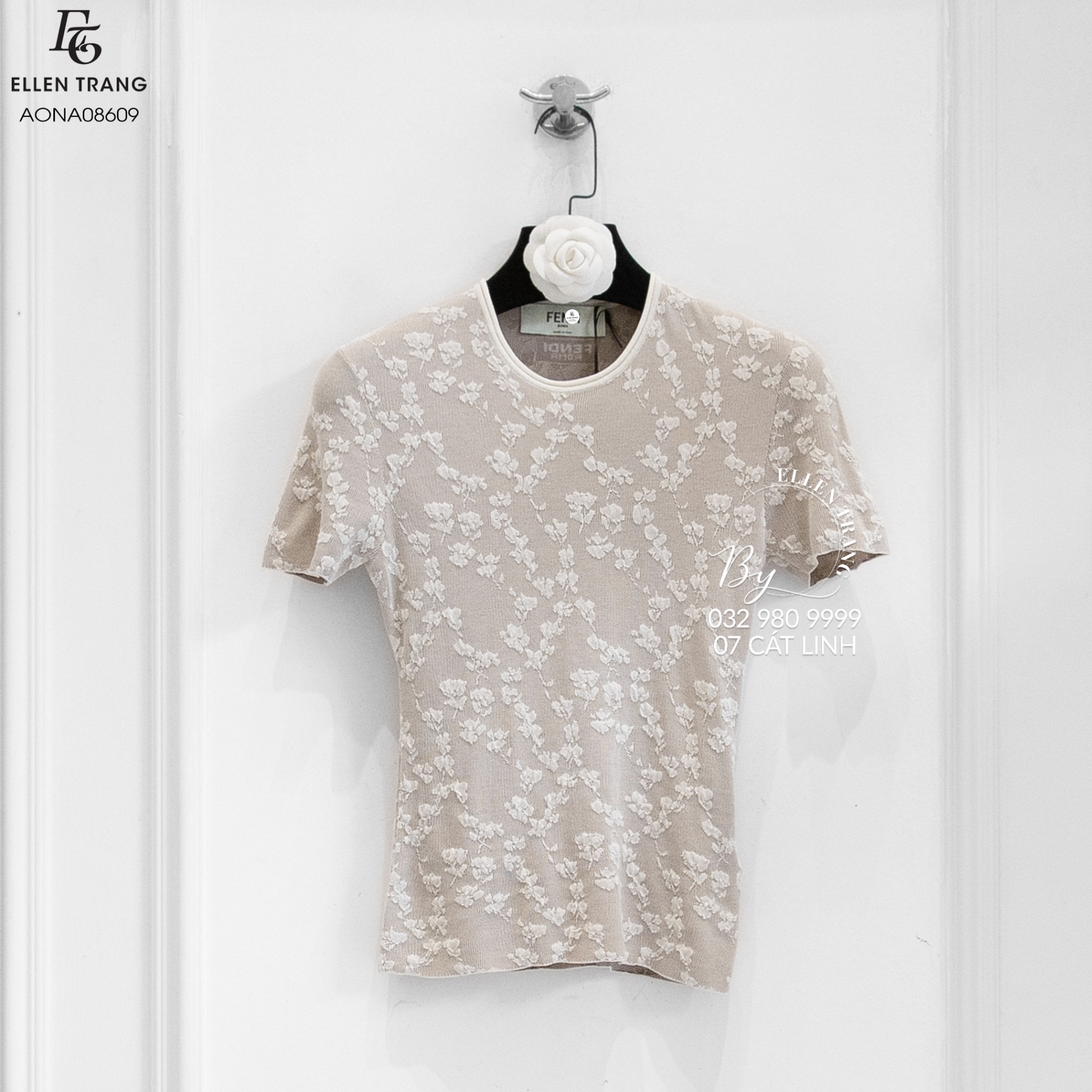 ÁO NÂU NHẠT LƯỚI HOA FENDI