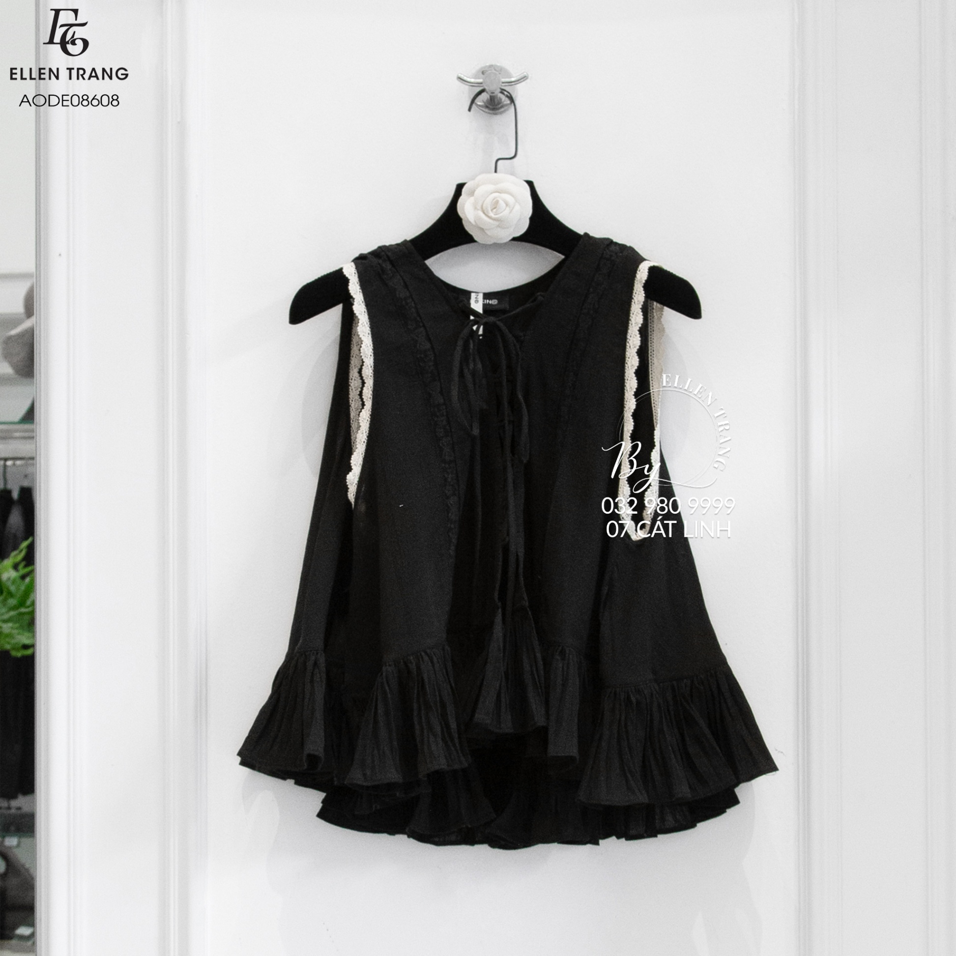 ÁO ĐEN BABY DOLL VIỀN BE GẤU BÈO